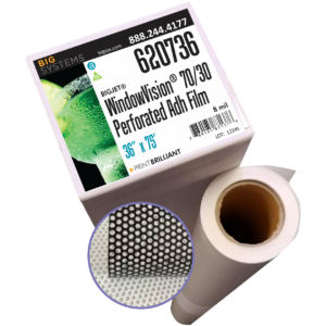 620 WindowVision Perforated Adhesive Vinyl 70/30 one-way vision film for retail window advertising with removable adhesive and matte finish