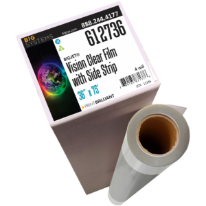 Vision Clear Film with Side Strip optically clear 4 mil polyester film with removable edge detection strip for overlays and window graphics