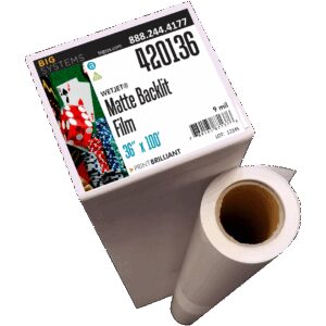 Matte backlit polyester film with non-glare finish for illuminated signage and lightbox graphics