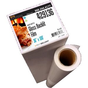 Gloss backlit polyester film for lightbox graphics with vivid color and uniform illumination