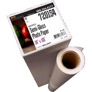 Semi-gloss photo paper for billboard and poster printing with bright white finish and scratch-resistant surface.