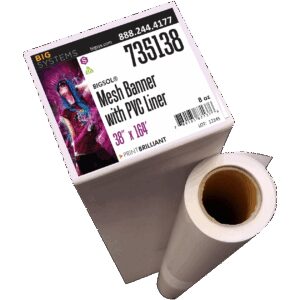 Mesh banner with PVC liner showing reinforced polyester scrim and removable liner for outdoor signage printing