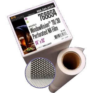 Perforated non-adhesive WindowVision 70/30 polyester film for interior one-way vision window graphics