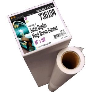 Satin duplex vinyl scrim banner material with blockout core for double-sided indoor display graphics