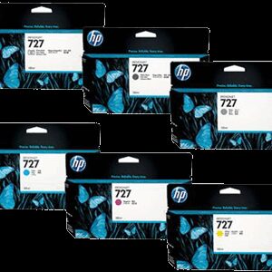HP 727 130ml DesignJet Ink Cartridges for HP DesignJet T920 T1500 and T2500 series printers delivering crisp CAD lines and vivid color