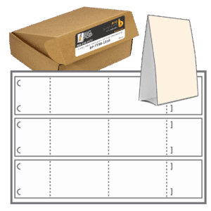 White Poly Table Tents 3-up full bleed plastic table tent sheets folded into two-sided tabletop displays