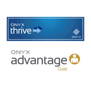 ONYX Thrive RIP Software with Advantage Support dashboard showing Adobe PDF Print Engine processing and production management tools