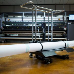 Foster On-A-Roll Lifter Low Profile 61574 loading roll into HP Latex printer