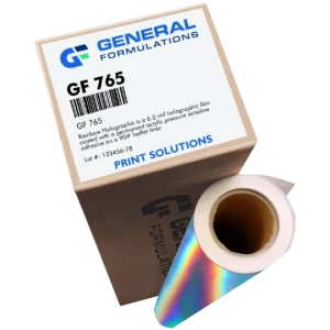 General Formulations 765 rainbow holographic film used for decals and retail promotional graphics.