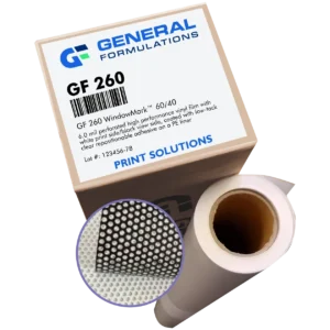 Exterior one way perforated window film installed on storefront glass.