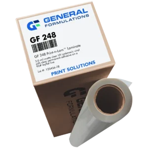 Matte clear UV vinyl laminate applied to printed signage.