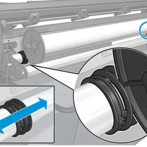 HP Latex Cutter 2-in Media Flanges 1UP27A mounted on HP Latex vinyl cutter spindle