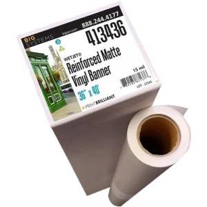 Reinforced scrim vinyl banner with matte finish and blockout construction for durable signage