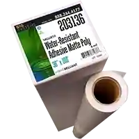 Matte water-resistant adhesive-backed poly used for flat-mounted indoor signage and decals with a smooth non-glare finish