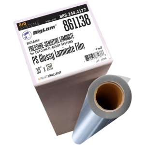 Gloss Pressure Sensitive Laminate roll with clear 4 mil PVC construction and high-gloss finish